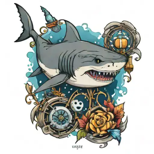 shark, Harry Potter, clarinet intertwined tattoo design idea