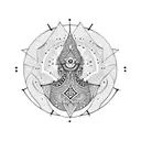 arabic structure  tatto man on the forearm with crescent moon tattoo design idea