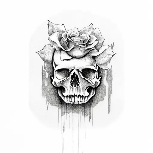 Half skull half flowers tattoo design idea