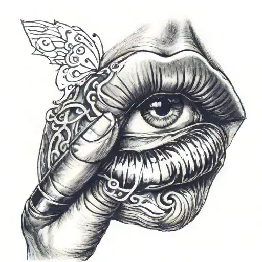 finger on lips drawn tattoo design idea