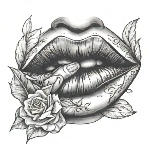 hand on lips kissing tattoo design idea
