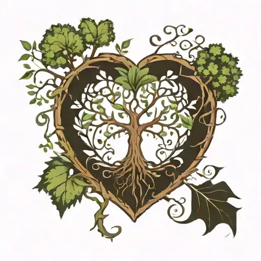 A heart-shaped tree of life. Inside, well integrated, a large dandelion, a large princess tiara, a tattoo design idea