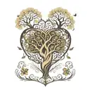 A heart-shaped tree of life. Inside, well integrated, a large dandelion, a large princess tiara, a tattoo design idea
