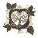 A heart-shaped tree of life. Inside, well integrated, a large dandelion, a large princess tiara, a tattoo design idea