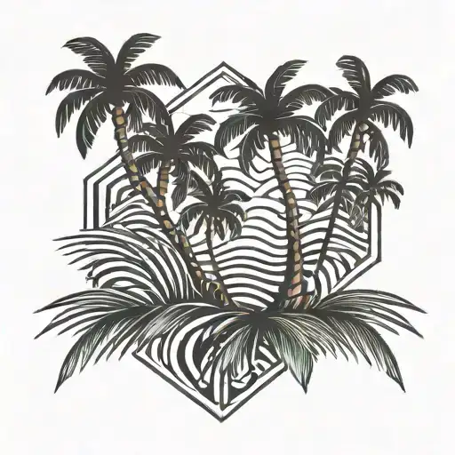 palm tree, waves, Hawaiian style tattoo design idea