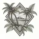palm tree, waves, Hawaiian style tattoo design idea