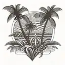 palm tree, waves, Hawaiian style tattoo design idea