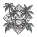 palm tree, waves, Hawaiian style tattoo design idea