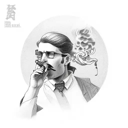 smoking pipe with smoke tattoo design idea