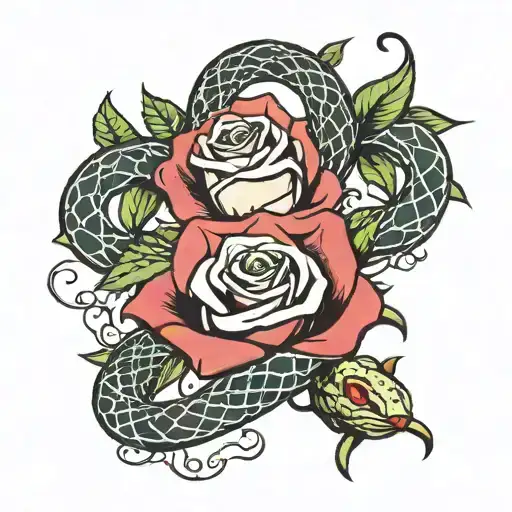 roses and snake wrapping tattoo design idea
