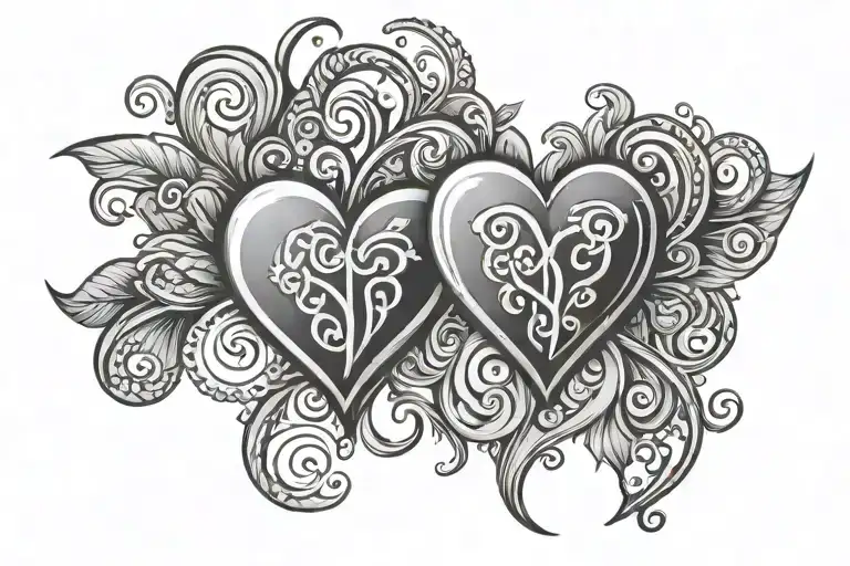 hearts and kids initials intertwined tattoo design idea