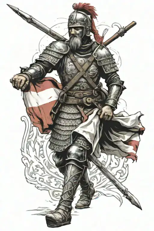 Polish hussa warrior with polish flag intertwined tattoo design idea