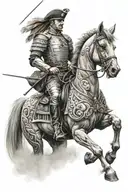 hyper realistic polish hussar warrior riding a horse tattoo design idea