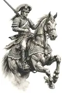 hyper realistic polish hussar warrior riding a horse tattoo design idea