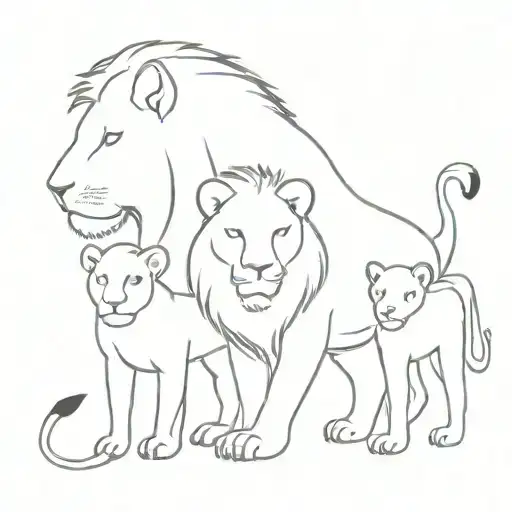 tattoo of a lion and a lioness with two cubs tattoo design idea