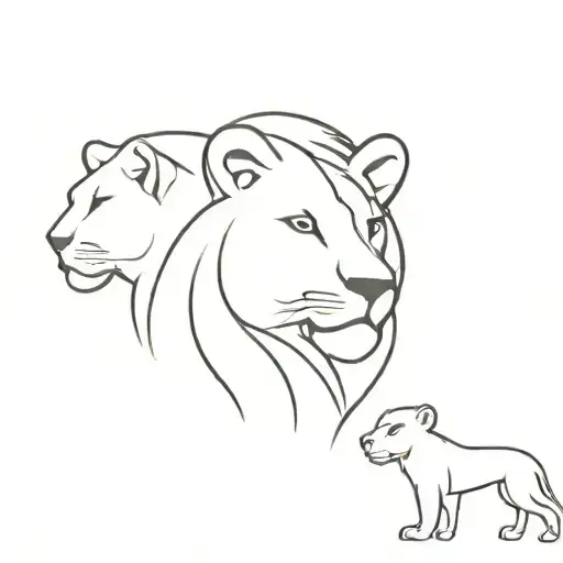 tattoo representing a family composed of a lion, a lioness and two cubs tattoo design idea