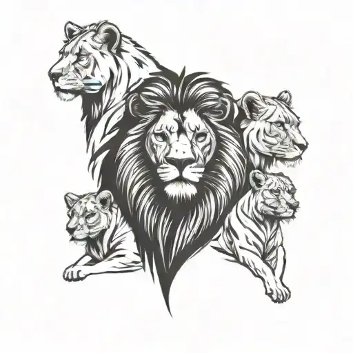 tattoo representing a family composed of a lion, a lioness and two cubs tattoo design idea