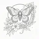 moth with moon in background, snake and flowers tattoo design idea