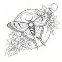 moth with moon in background, snake and flowers tattoo design idea