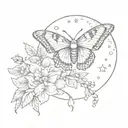 moth with moon in background, snake and flowers tattoo design idea