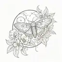 moth with moon in background, snake and flowers tattoo design idea