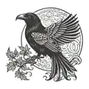 A crescent moon shining as a Raven is flying past it tattoo design idea