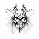 skull with bat wings and dagger in head tattoo design idea