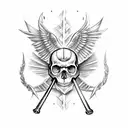 skull with bat wings and dagger in head tattoo design idea