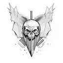 skull with bat wings and dagger in head tattoo design idea