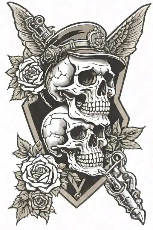 skull, roses, Combat engineer working tattoo design idea