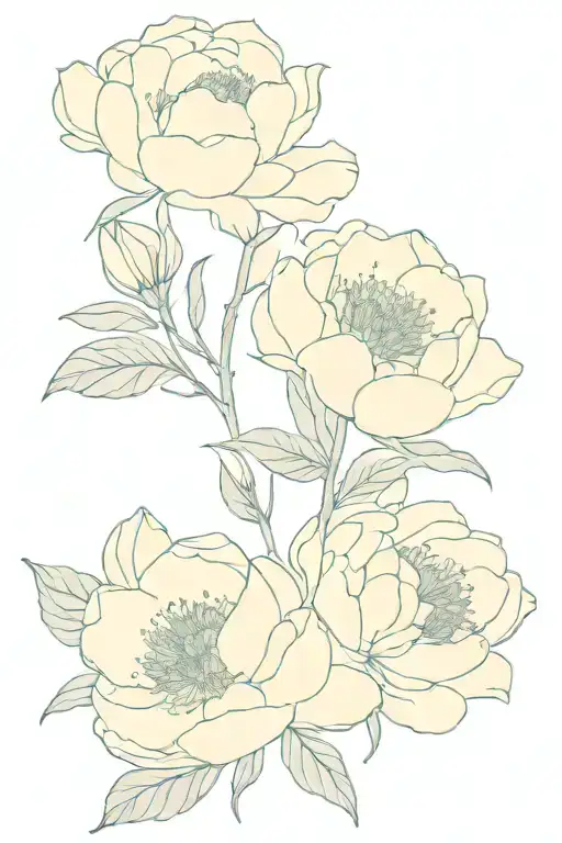 a sleeve of peonies all overlapping each other with leaves tattoo design idea