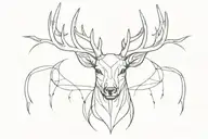 a deer with antlers, symmetrical, facing forward tattoo design idea
