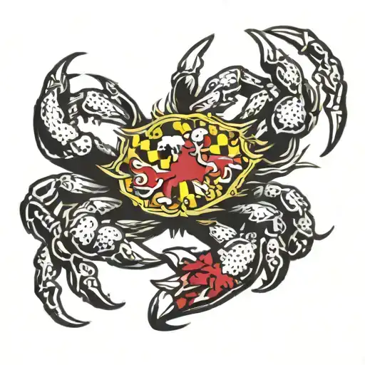 Maryland flag waving + 3 crabs tattoo design idea