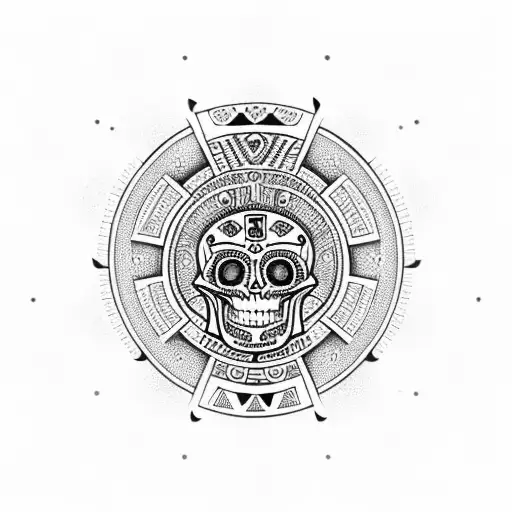 aztec calendar with skull in the center tattoo design idea