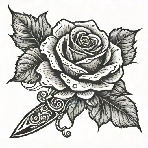 Knife and a rose intertwined tattoo design idea