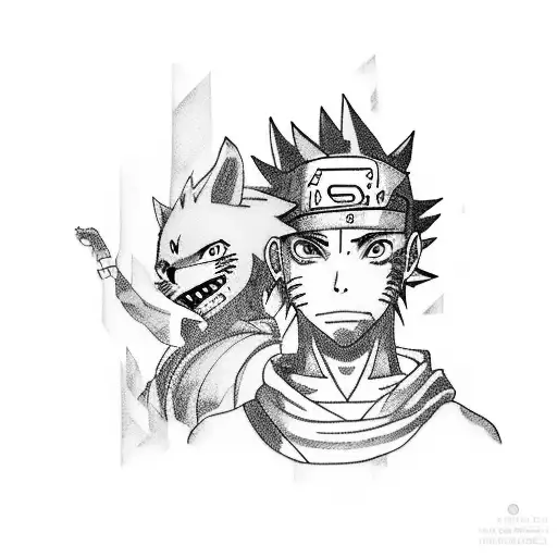 Prompt 1: Imagina un tatuaje en el brazo de una persona que muestra un emocionante collage de personajes de Naruto, uno  tattoo design idea