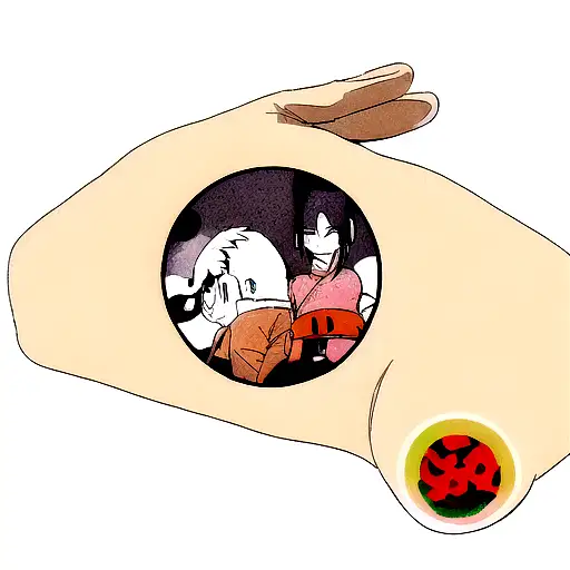 Prompt 1: Imagina un tatuaje en el brazo de una persona que muestra un emocionante collage de personajes de Naruto, uno  tattoo design idea