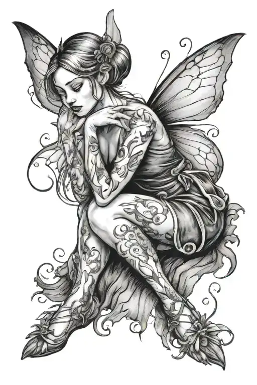 Women crying fairy knees tattoo design idea