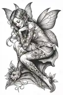Women crying fairy knees tattoo design idea