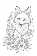 cute fox with long and thick tail, with tulips and gerbera around. and with sun above tattoo design idea