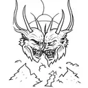 two guys, one bites the other, devils are around in a dark forest  tattoo design idea