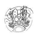 two guys, one bites the other, devils are around in a dark forest  tattoo design idea