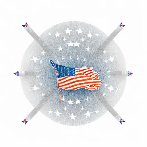 American flag, crossed pistols, 1992 tattoo design idea