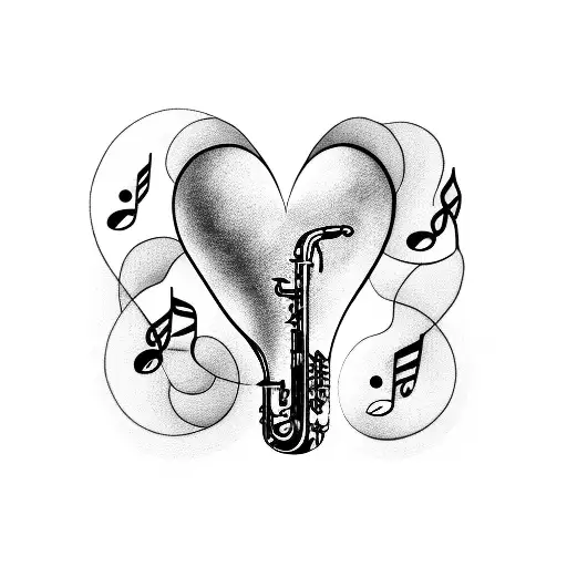 Heart and music(saxophone) half of the tattoo each tattoo design idea