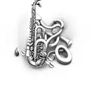 Heart and music(saxophone) combined tattoo design idea