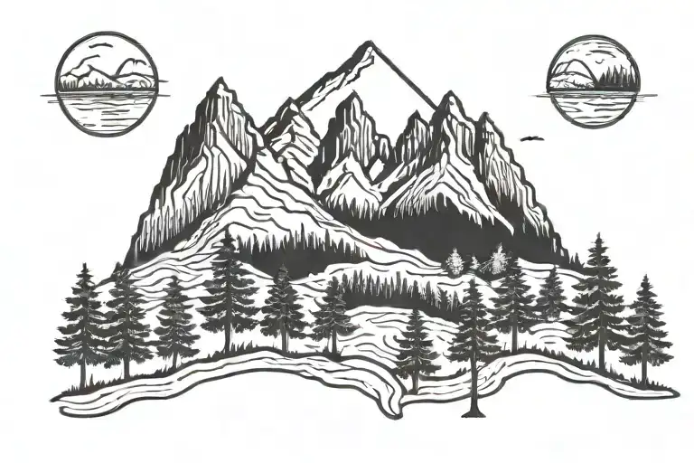 trees and mountains within the outline of Kentucky tattoo design idea