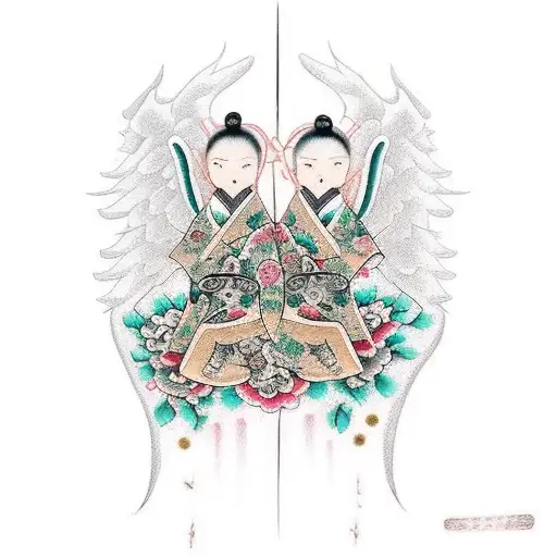 2 angels cheep 2 cross  tattoo design idea