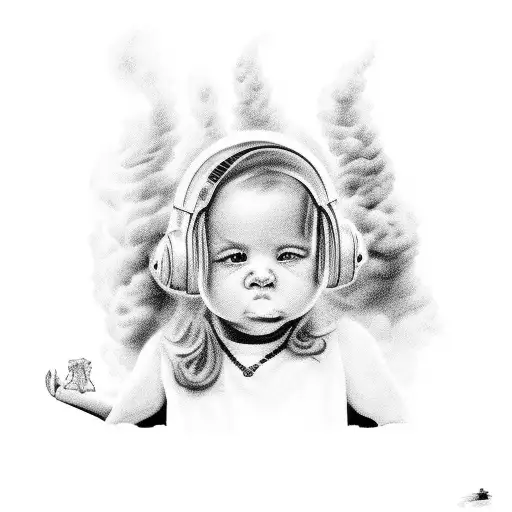 A portrait of your daughter Myla playing with her favorite toy car, surrounded by smoke effects tattoo design idea