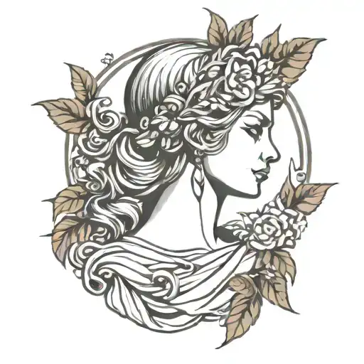 Roman princess with a laurel wreath in profile tattoo design idea