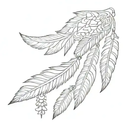 lace pattern with Indian chain links and Native eagle feathers  tattoo design idea
